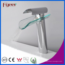 Fyeer High Body Einhand Glas Auslauf Wasserfall Chrom Waschbecken Wasserhahn Wasser Mischbatterie